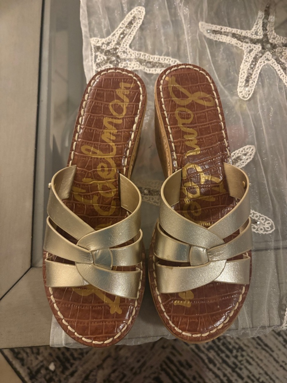 Sam Edelman Metallic Gold Knot Slide Sandals